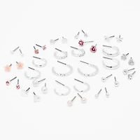 Silver-tone Pretty Pink Earrings Set - 20 Pack