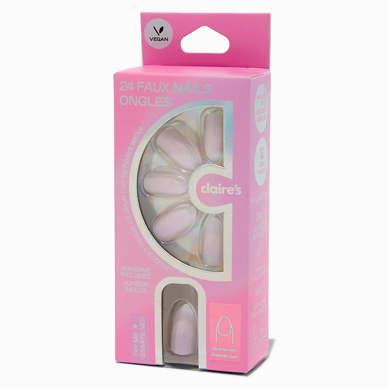 Glazed White Short Almond Vegan Faux Nail Set - 24 Pack