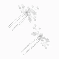 White Pearl Leaf Spray Hair Pins - 2 Pack