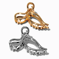 Mixed Metal Bow Hair Claws - 2 Pack