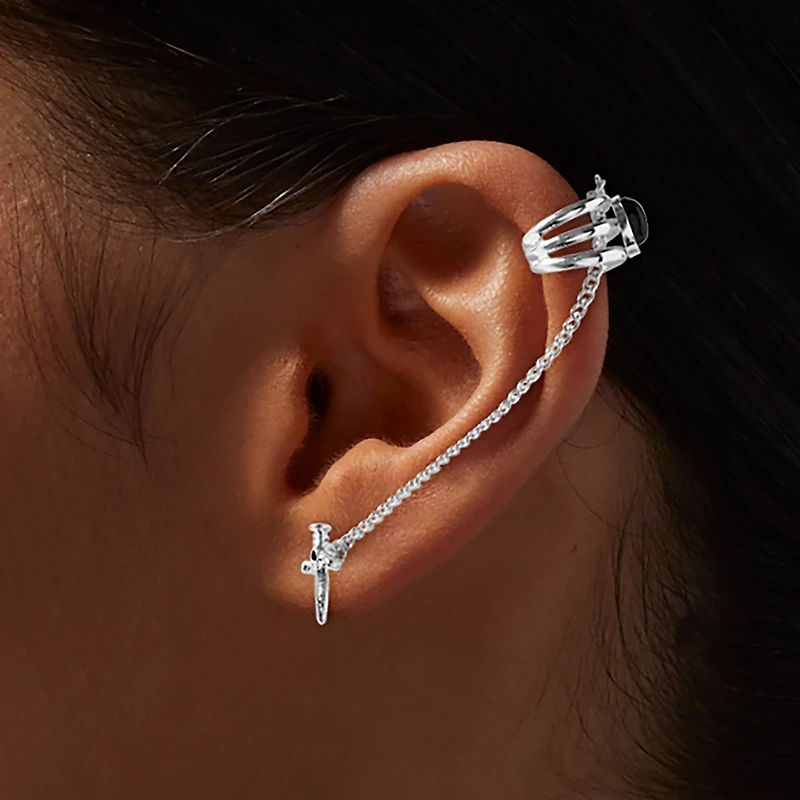 Silver-tone Dagger & Ear Cuff Connector Earring