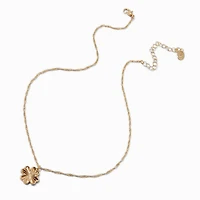 Gold-tone Twisted Chain Textured Clover Pendant Necklace
