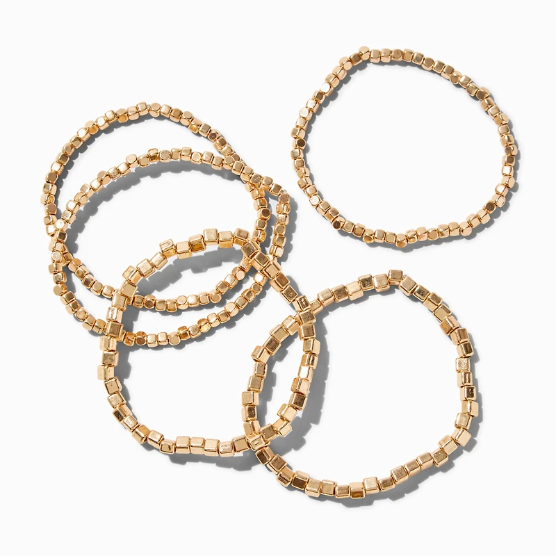 Gold-tone Square Stackable Bangle Bracelets - 5 Pack