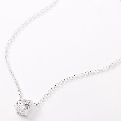Silver-tone Cubic Zirconia 6mm Pendant Necklace