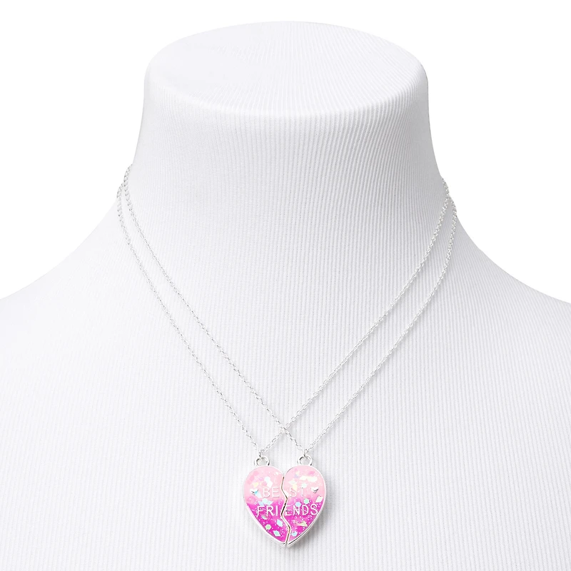 Best Friends Glow The Dark Pink Confetti Split Heart Necklaces - 2 Pack