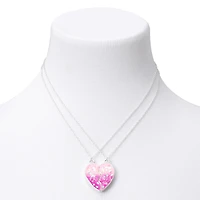 Best Friends Glow The Dark Pink Confetti Split Heart Necklaces - 2 Pack