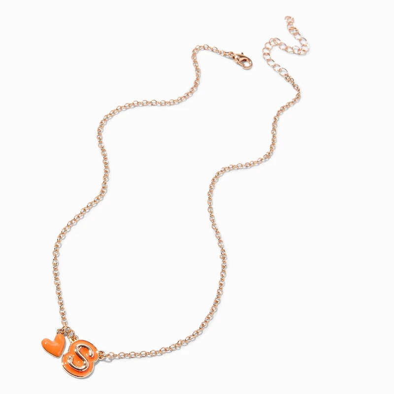 Orange Bubble Initial Heart Pendant Necklace