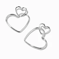 Silver-tone Double Heart Outline 2" Drop Earrings