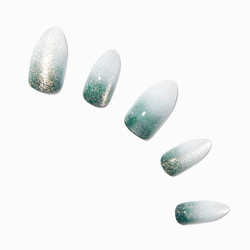 Green Glitter Ombré Stiletto Vegan Faux Nail Set - 24 Pack