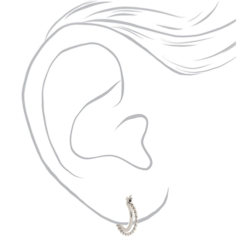 Silver-tone 15mm Braided Double Hoop Earrings