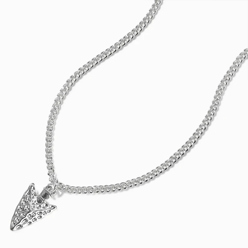 Silver-tone Hammered Arrowhead Pendant Necklace 