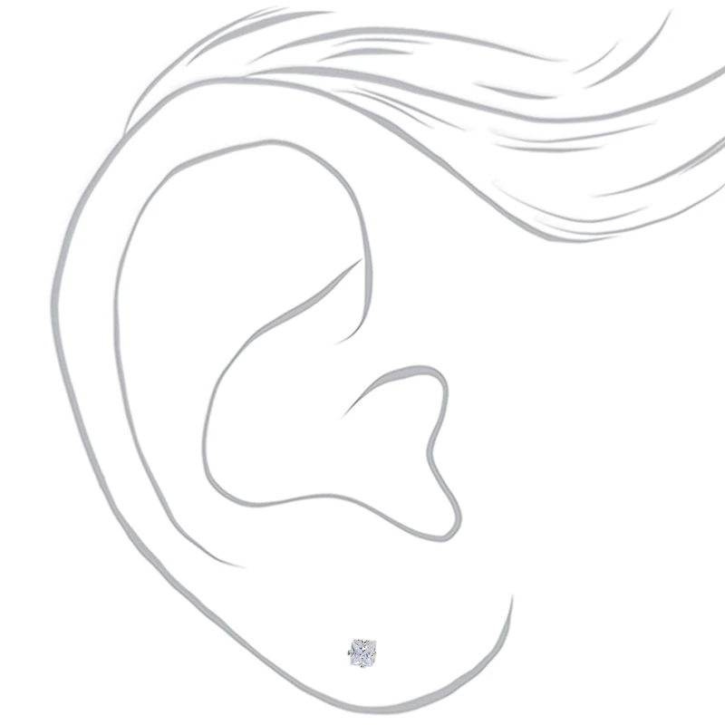 Silver-tone Cubic Zirconia Square 3mm Stud Earrings