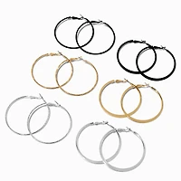 Mixed Metal 50mm Sleek Textured Hoop Earrings - 6 Pack
