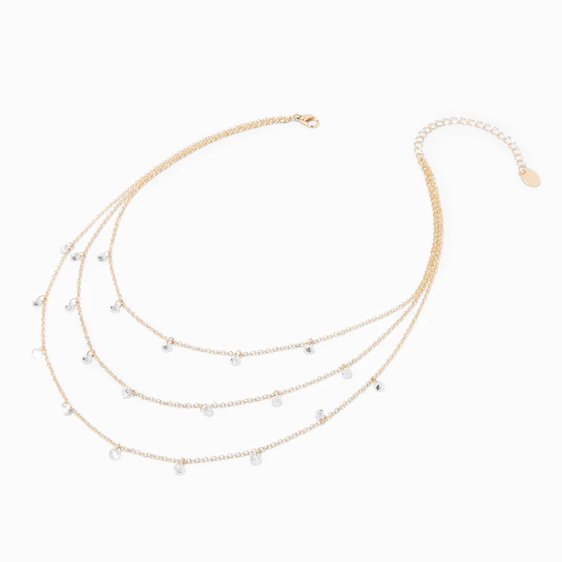 Gold-tone Cubic Zirconia Confetti Multi-Strand Necklace 