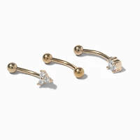 Gold-tone Stainless Steel Cubic Zirconia 16G Tri-Stud Rook Earrings - 3 Pack