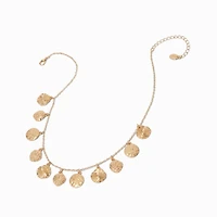 Gold-tone Textured Disc Charm Necklace