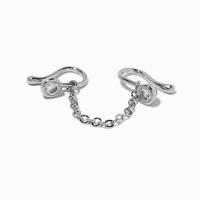 Silver-tone Chain Cubic Zirconia Faux Nose Ring 