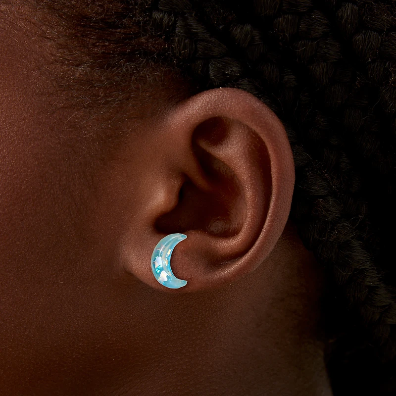 Blue Half Moon Stud Earrings