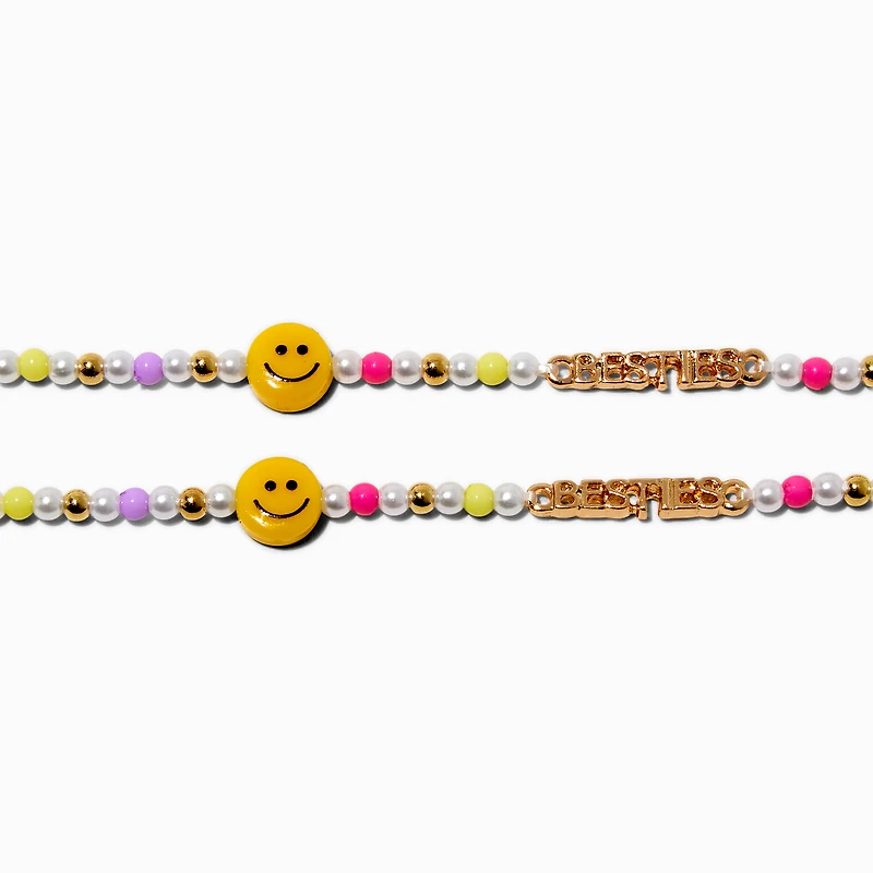 Best Friends Besties Happy Face Beaded Choker Necklaces - 2 Pack
