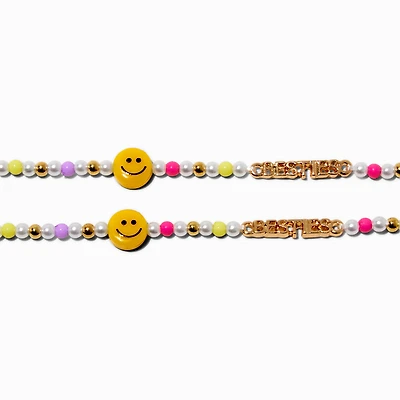 Best Friends Besties Happy Face Beaded Choker Necklaces - 2 Pack