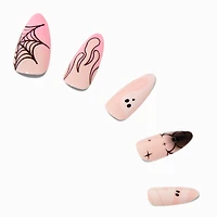 Pink Spiderweb Halloween Squareletto Press On Faux Nail Set - 24 Pack