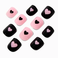 Claire's Club Pink & Black Heart Press On Vegan Faux Nail Set - 10 Pack