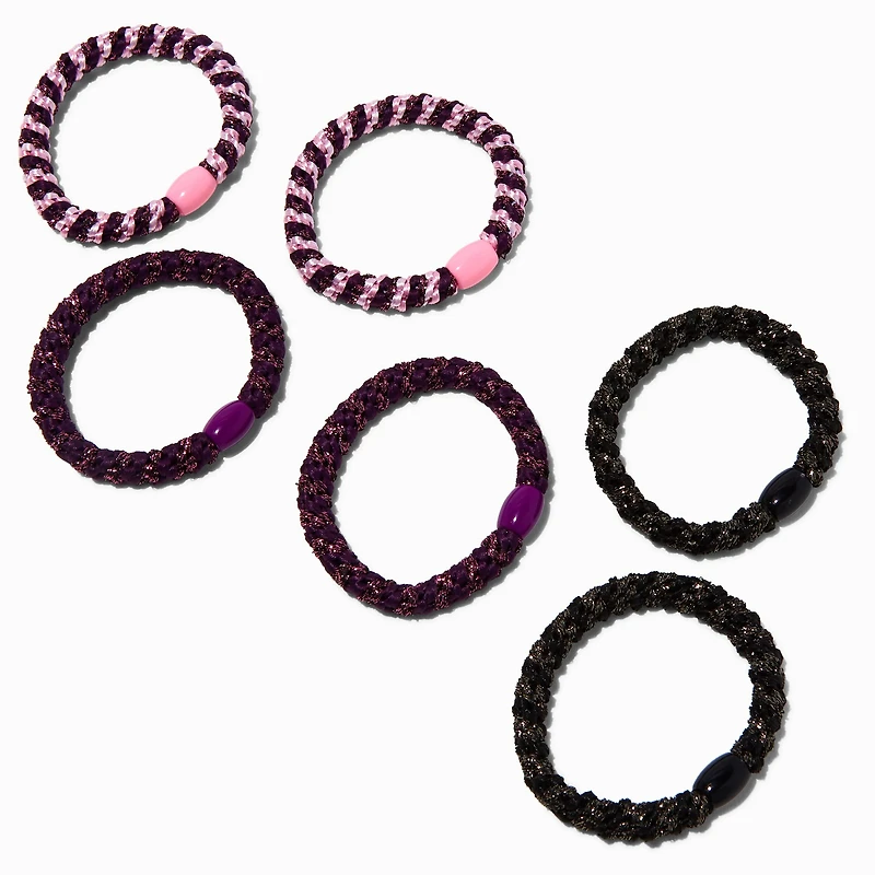 Pink Tonal Lurex Beaded Woven Hair Ties - 6 Pack