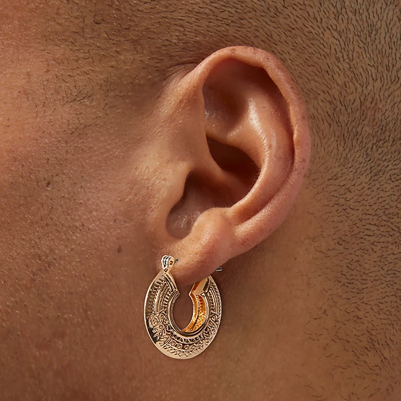 Gold-tone Textured Boho Hoop Earrings