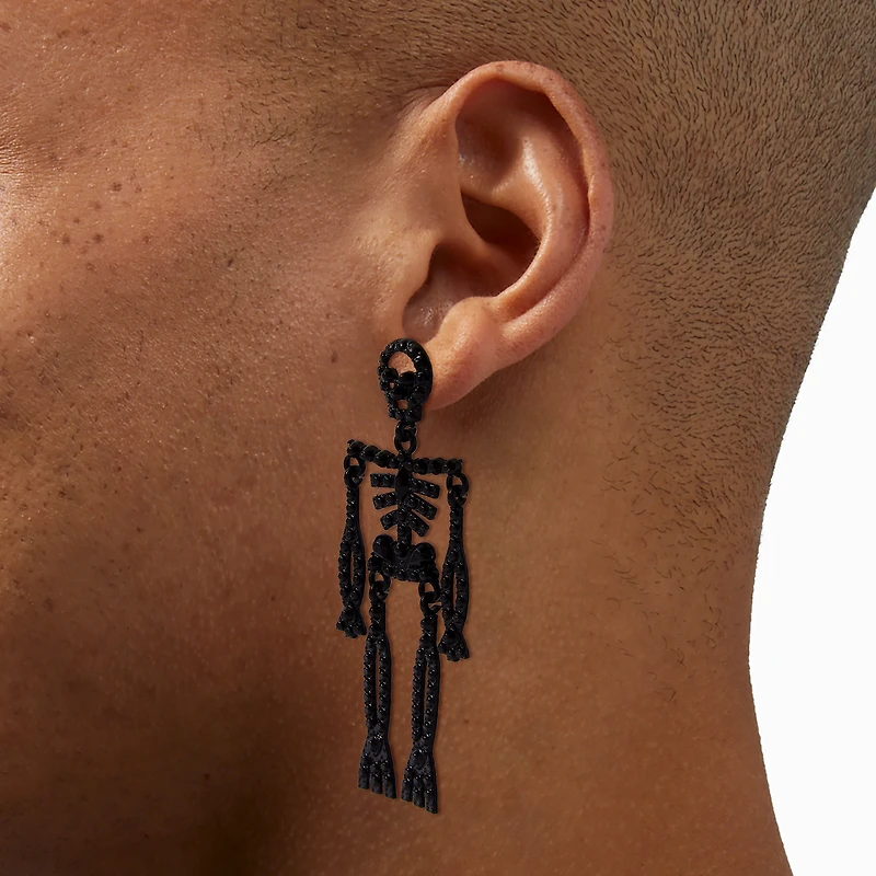 Black Glitter Skeleton Drop Earrings