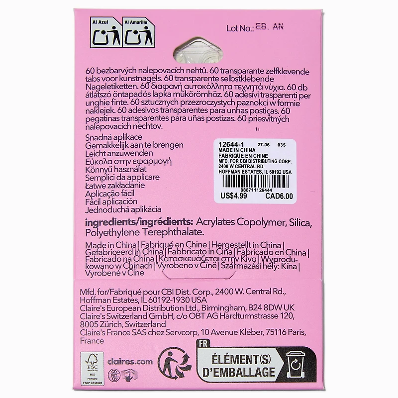 Vegan Faux Nail Clear Adhesive Tabs - 60 Pack