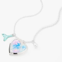 Silver Mermaid Heart Locket Pendant Necklace