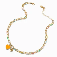 Orange Heart Rainbow Chain Link Pendant Necklace