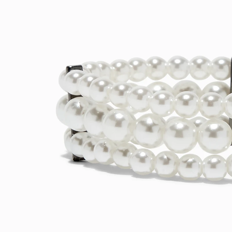 Three-Row Pearl & Hematite Stretch Bracelet