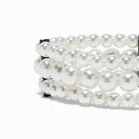 Three-Row Pearl & Hematite Stretch Bracelet