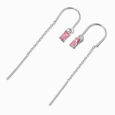 C LUXE by Claire's Sterling Silver Cubic Zirconia Pink Baguette Threader Earrings