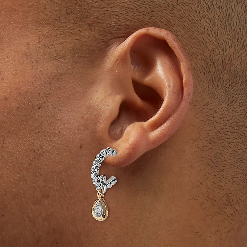 Mixed Metal Crystal Drop Textured Hoop Earrings - 6 Pack