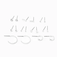 Silver Embellished & Textured Earrings - 9 Pack