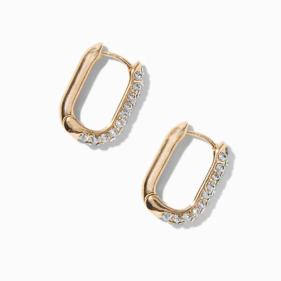 Gold-tone Crystal Pavé Oblong Clicker Hoop Earrings