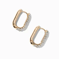 Gold-tone Crystal Pavé Oblong Clicker Hoop Earrings