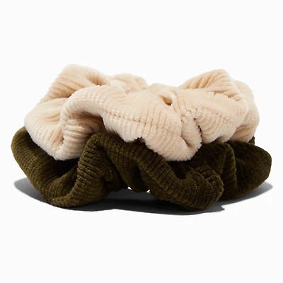 Forest Green & Ivory Velvet Ribbed Hair Scrunchies - 2 Pack