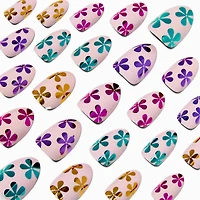 Chrome Floral Short Almond Vegan Faux Nail Set - 24 Pack