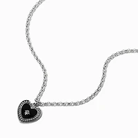 Pavé Outlined Black Heart Silver-tone Chain Pendant Necklace