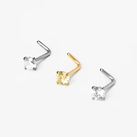 20G Mixed Metal Stainless Steel Crystal Nose Studs - 3 Pack