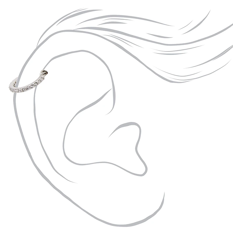 18G Silver-tone Stainless Steel Embellished Tragus Hoop Earring