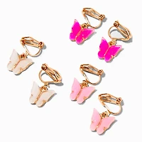Pink Glow-in-the-Dark Butterfly Gold Clip-On Earrings - 3 Pack