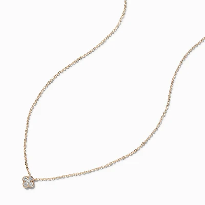 Gold-tone Cubic Zirconia Clover Pendant Necklace