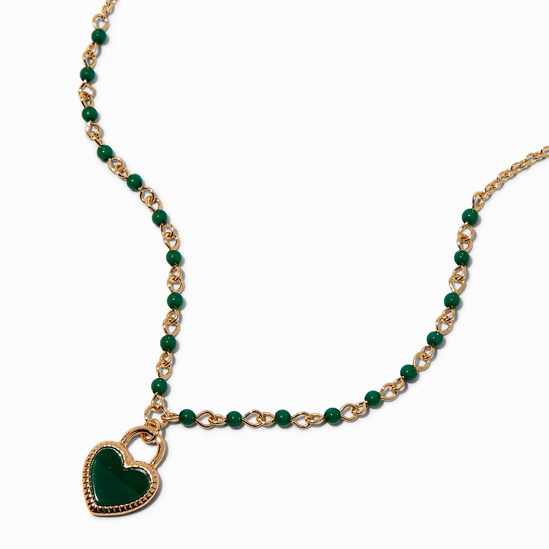 Green Heart Pearl Chain Pendant Necklace