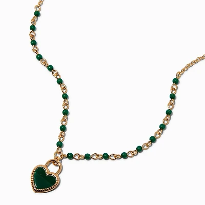 Green Heart Pearl Chain Pendant Necklace