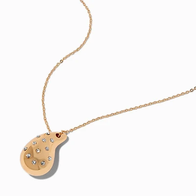 Gold-tone Crystal Studded Bubble Teardrop Pendant Necklace 