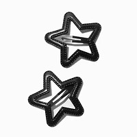 Black Leather Star Cut-Out Snap Hair Clips - 2 Pack